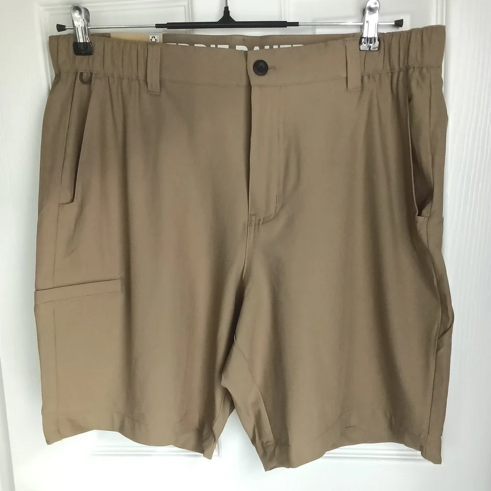 Eddie Bauer Flex Waist Tech Shorts Men L Khaki EB011289 9 Inseam Stretch UPF 30